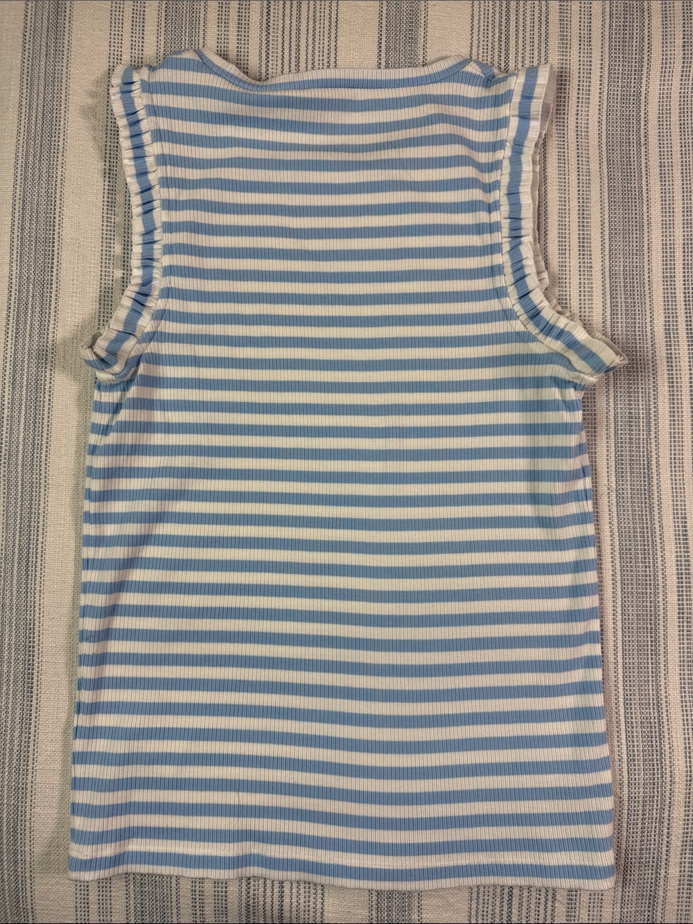 J.Crew Blue & White Striped Ribbed Ruffle Tank Top Size Small - Picture 8 of 8